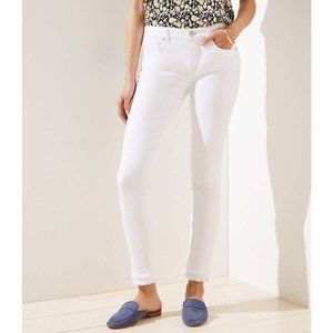 Curvy Double Frayed Skinny Ankle White Jeans